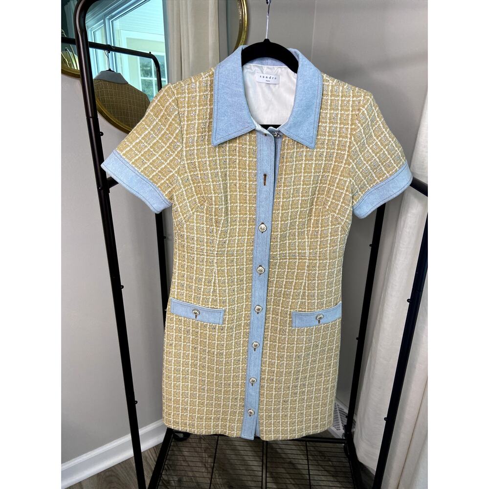 Sandro Beige and Blue Checkered Maxi Dress - Picture 2 of 7